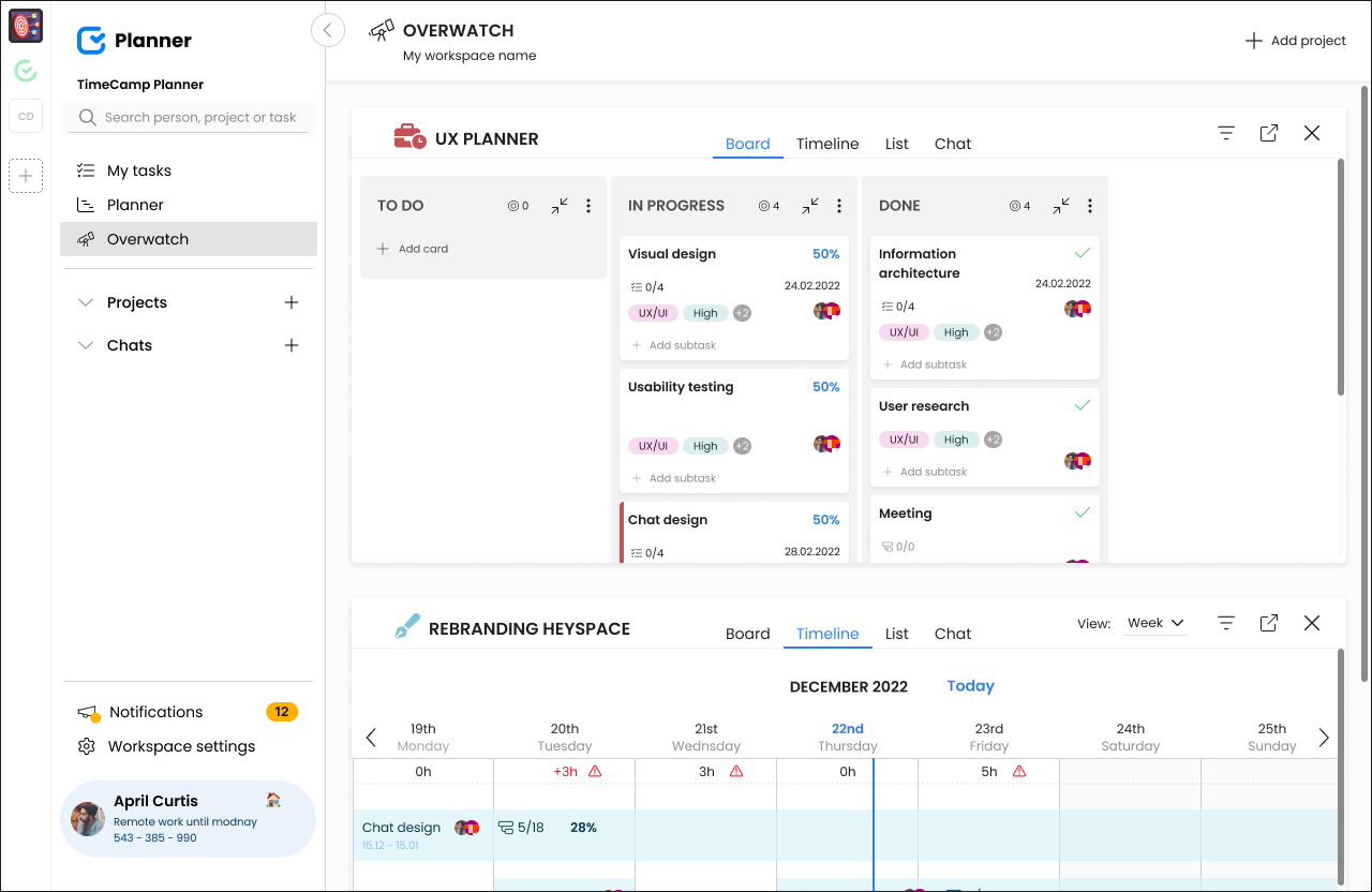 screenshot of TimeCamp Planner